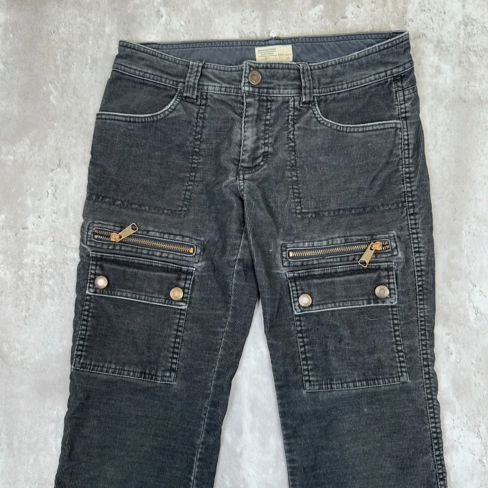 American Eagle Outfitters Corduroy Pants Womens 4 Black Flared Bootcut Granola - Picture 2 of 10